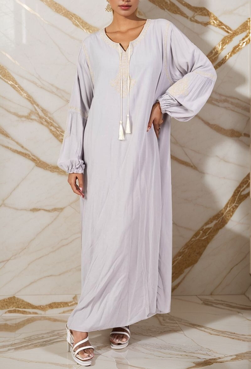 Großhändler Lusa Mode - Langes vereinigtes Kleid mit geometrischer Stickerei