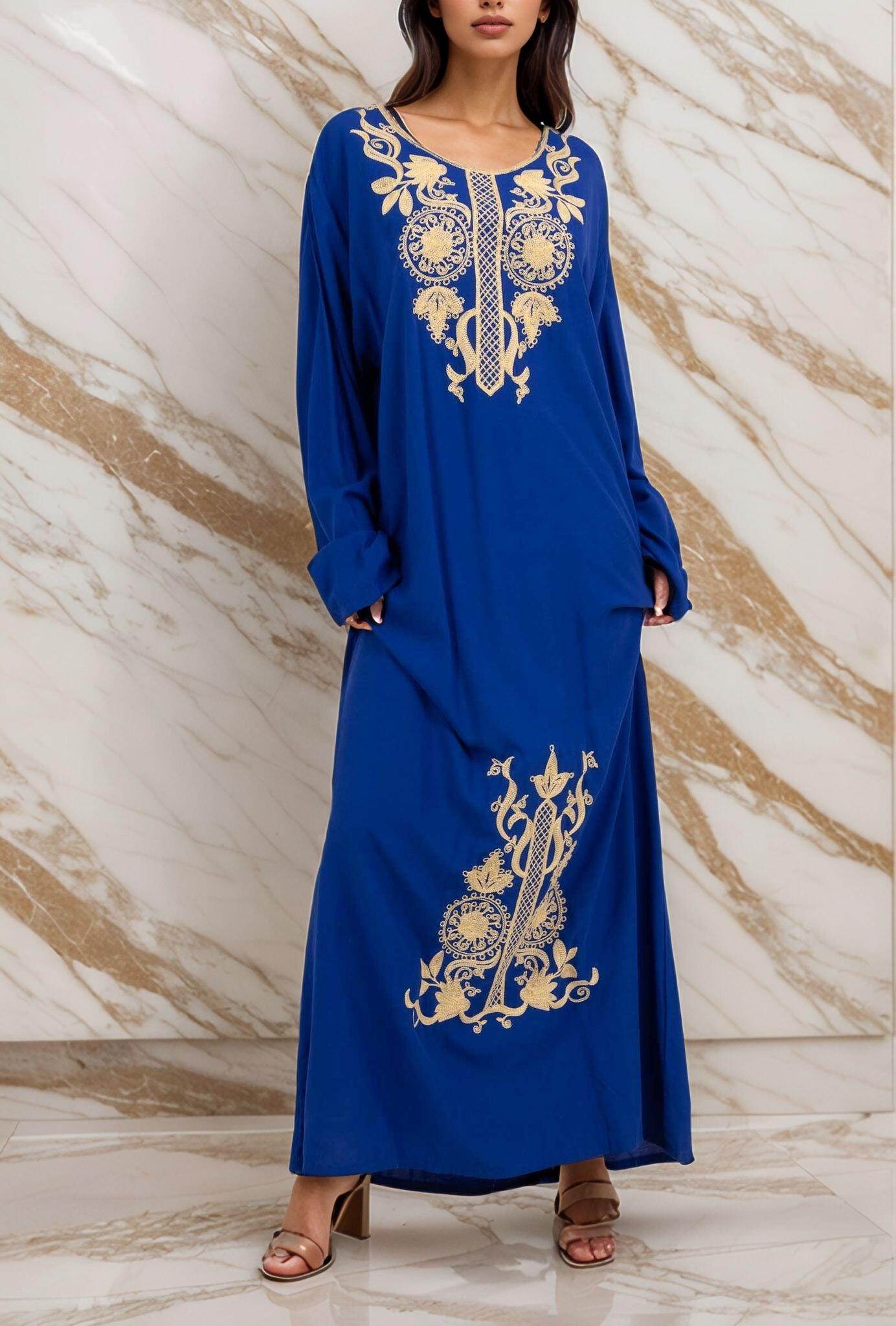 Großhändler Lusa Mode - Abaya Longue una mit geometrischer Stickerei