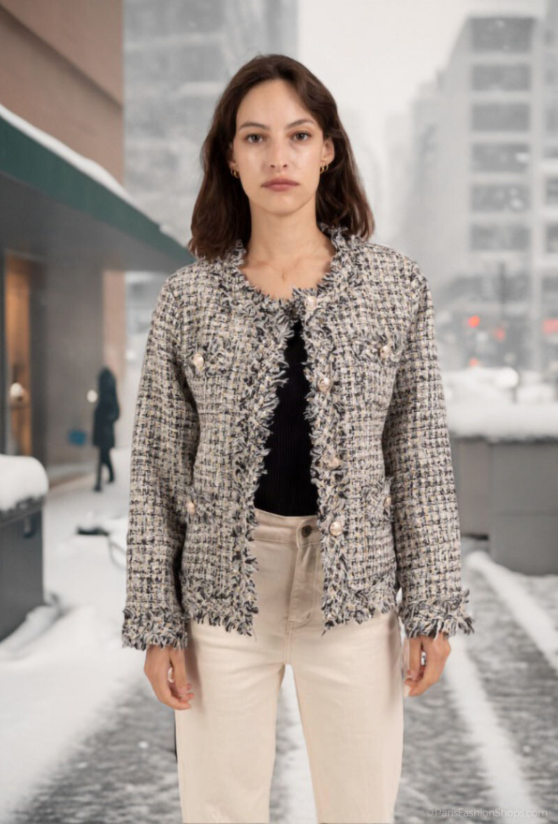 Großhändler Lusa Mode - Karierte Tweedjacke mit Taschen