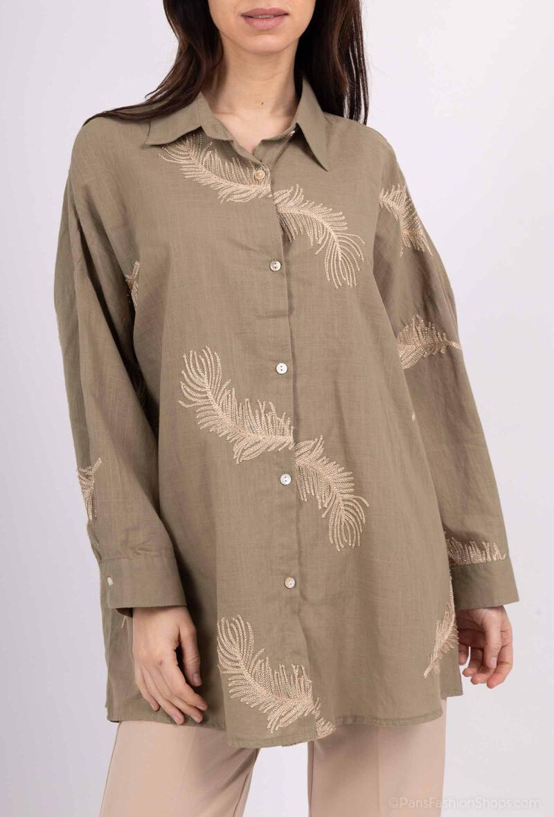 Großhändler Lusa Mode - Bluse mit United -Baumwollhemd mit Laubstickerei