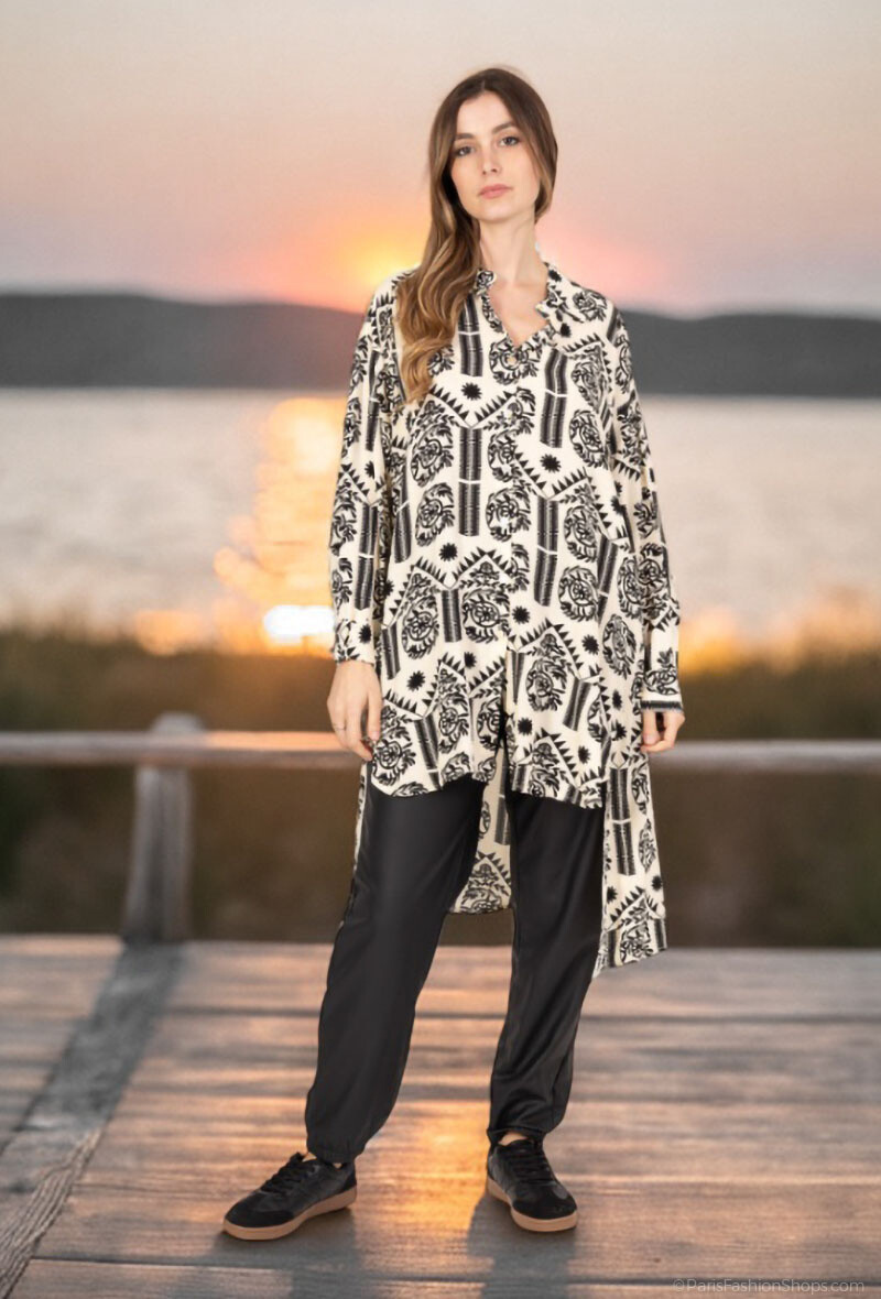 Grossista Lusa Mode - Camicia camicetta stampata geometrica a maniche lunghe
