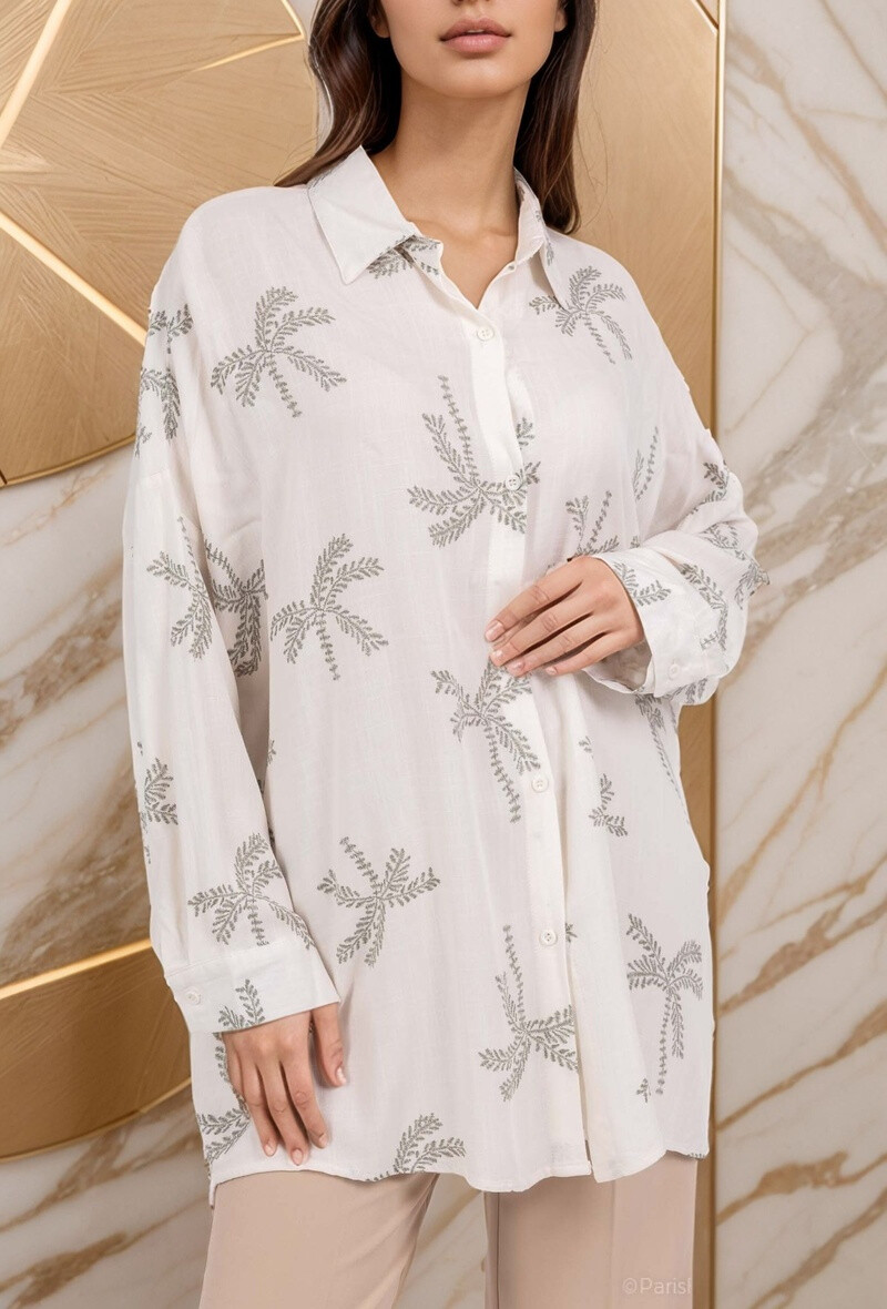 Großhändler Lusa Mode - Bluse bedruckte Hemdpalmenstoff als Leinen