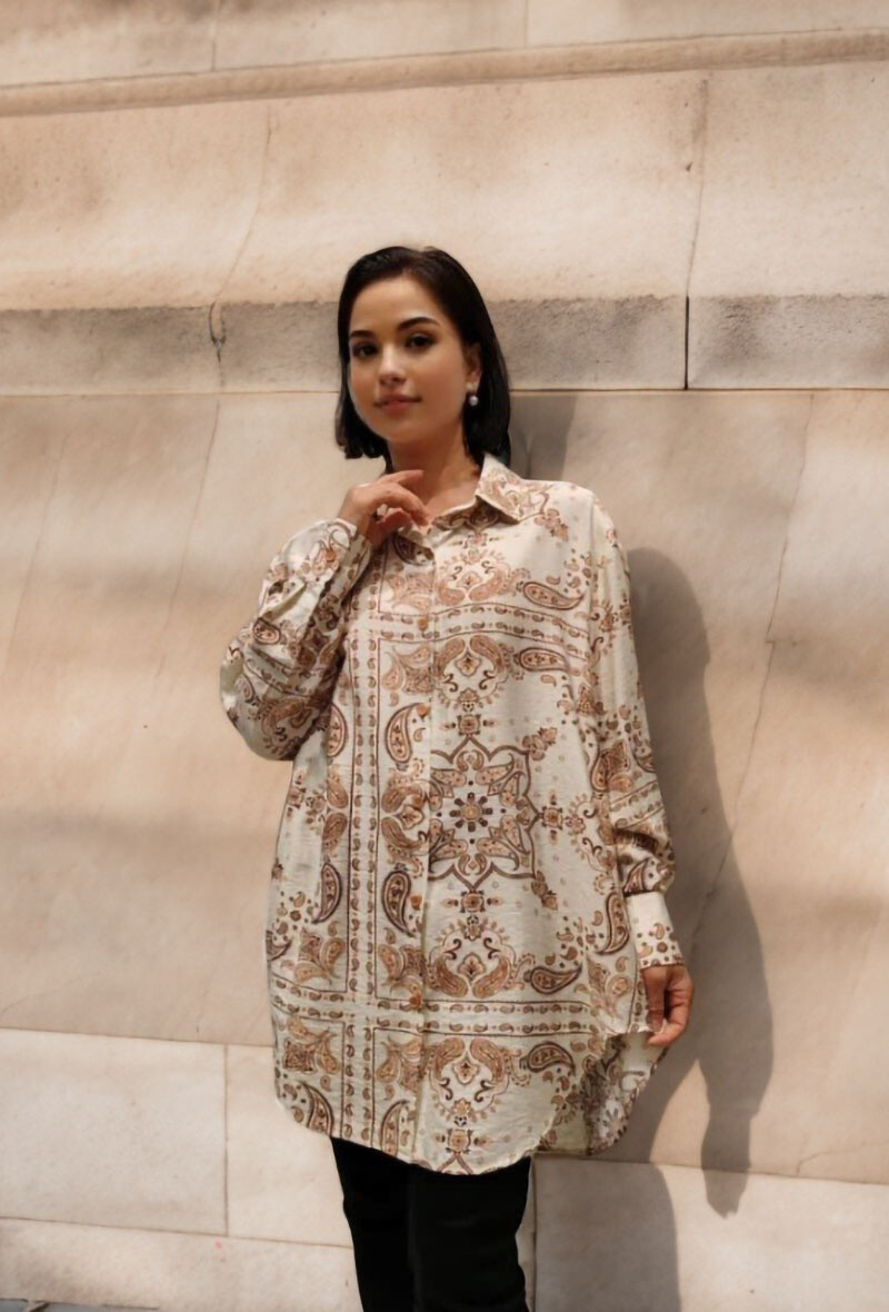 Grossista Lusa Mode - Camicia stampata geometrica a maniche lunghe