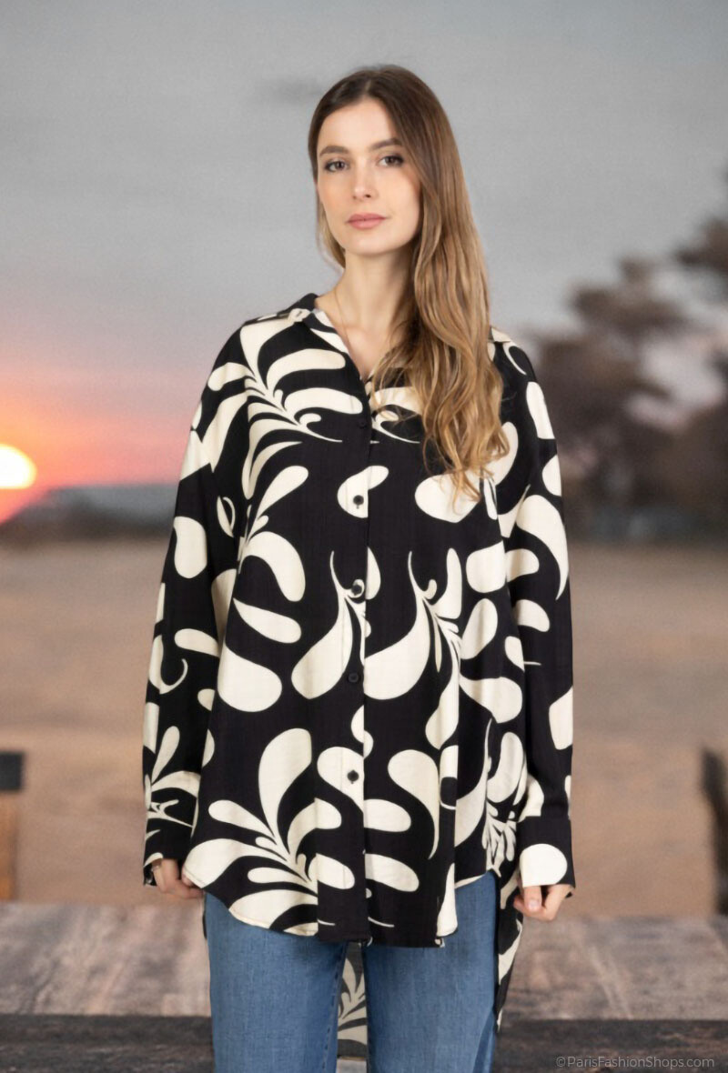 Grossista Lusa Mode - Camicia stampata floreale a maniche lunghe tessuto simile al lino