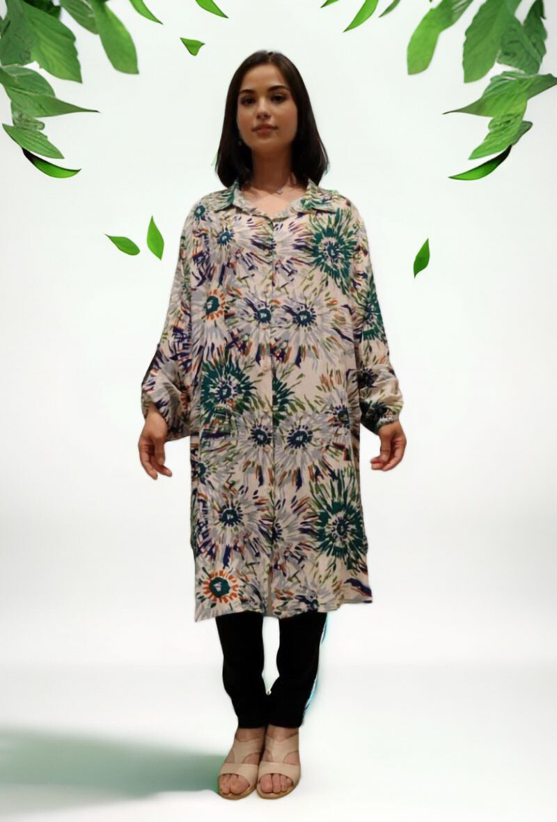 Grossiste Lusa Mode - Chemise tunique imprimé tissu fluide