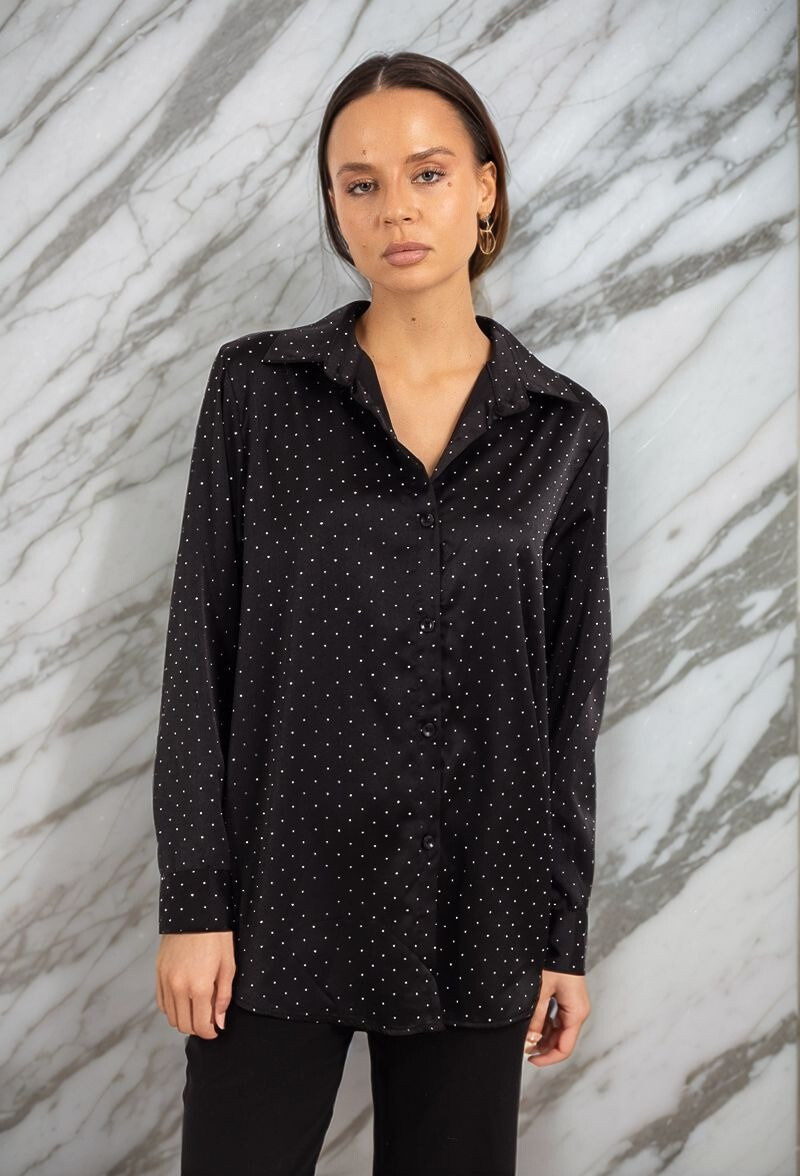 Grossista Lusa Mode - Camicia semplice a maniche lunghe con strass a diamante