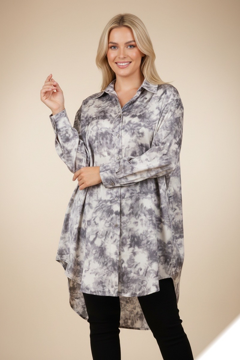 Grossista Lusa Mode - Camicia fluida in raso con stampa