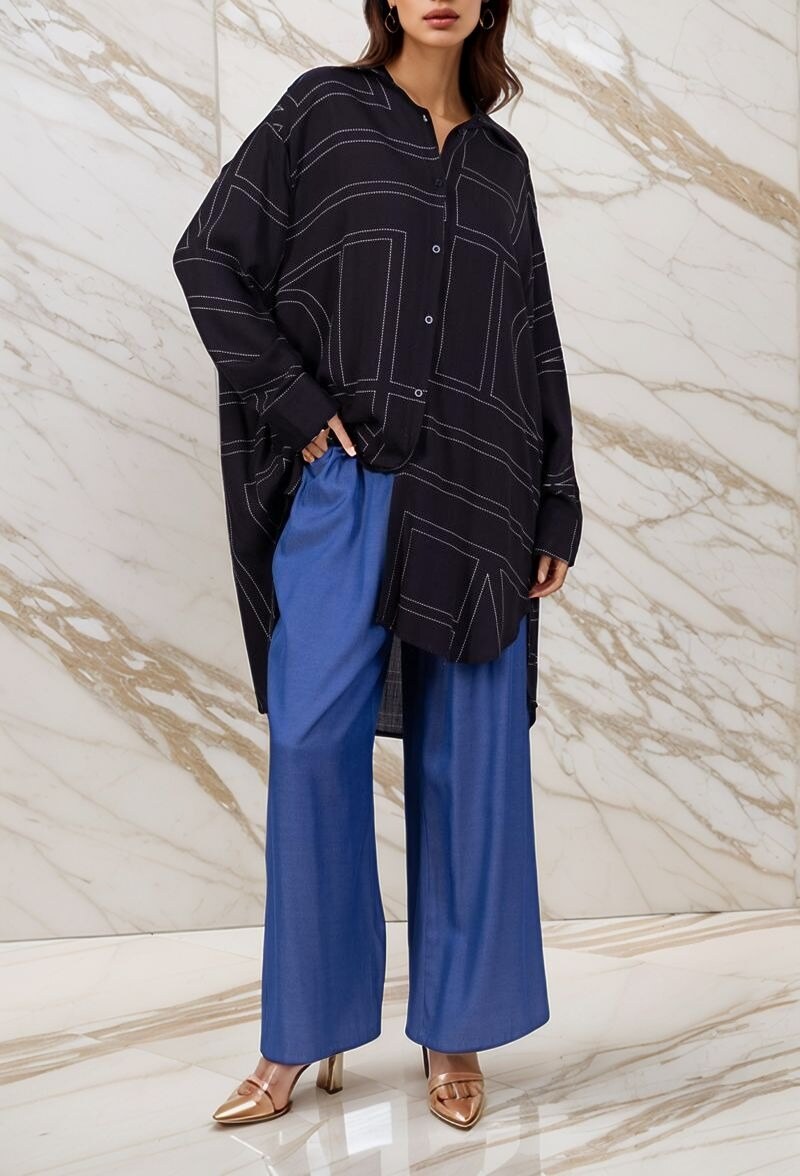 Mayorista Lusa Mode - Camisa con estampado geométrico, tejido similar al lino