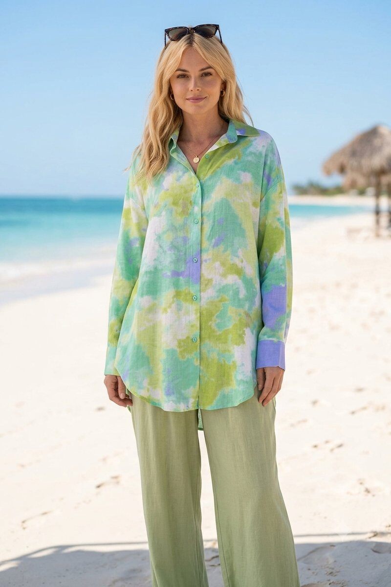 Wholesaler Lusa Mode - Shirt with linen-like fabric and abstract print