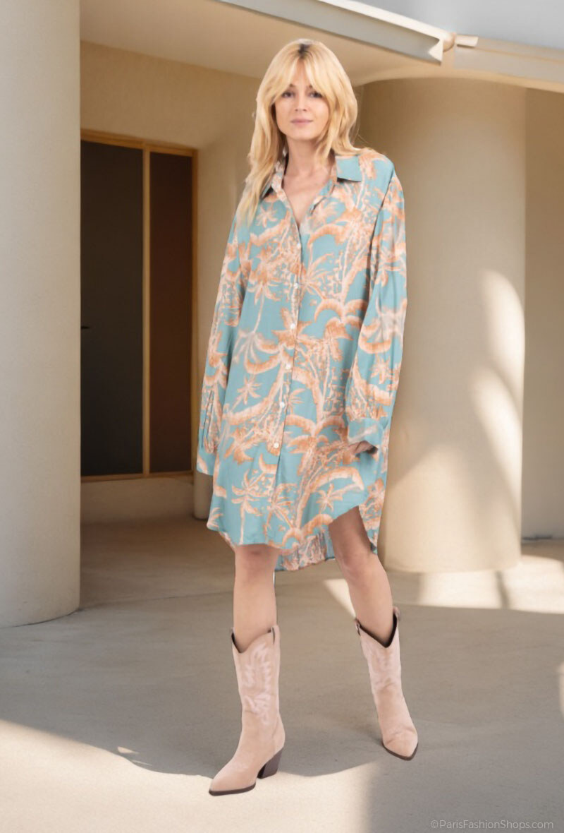 Mayorista Lusa Mode - Camisa larga Selma con estampado floral tropical