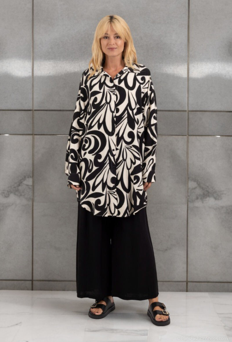 Wholesaler Lusa Mode - Shirt with linen-like fabric and floral print
