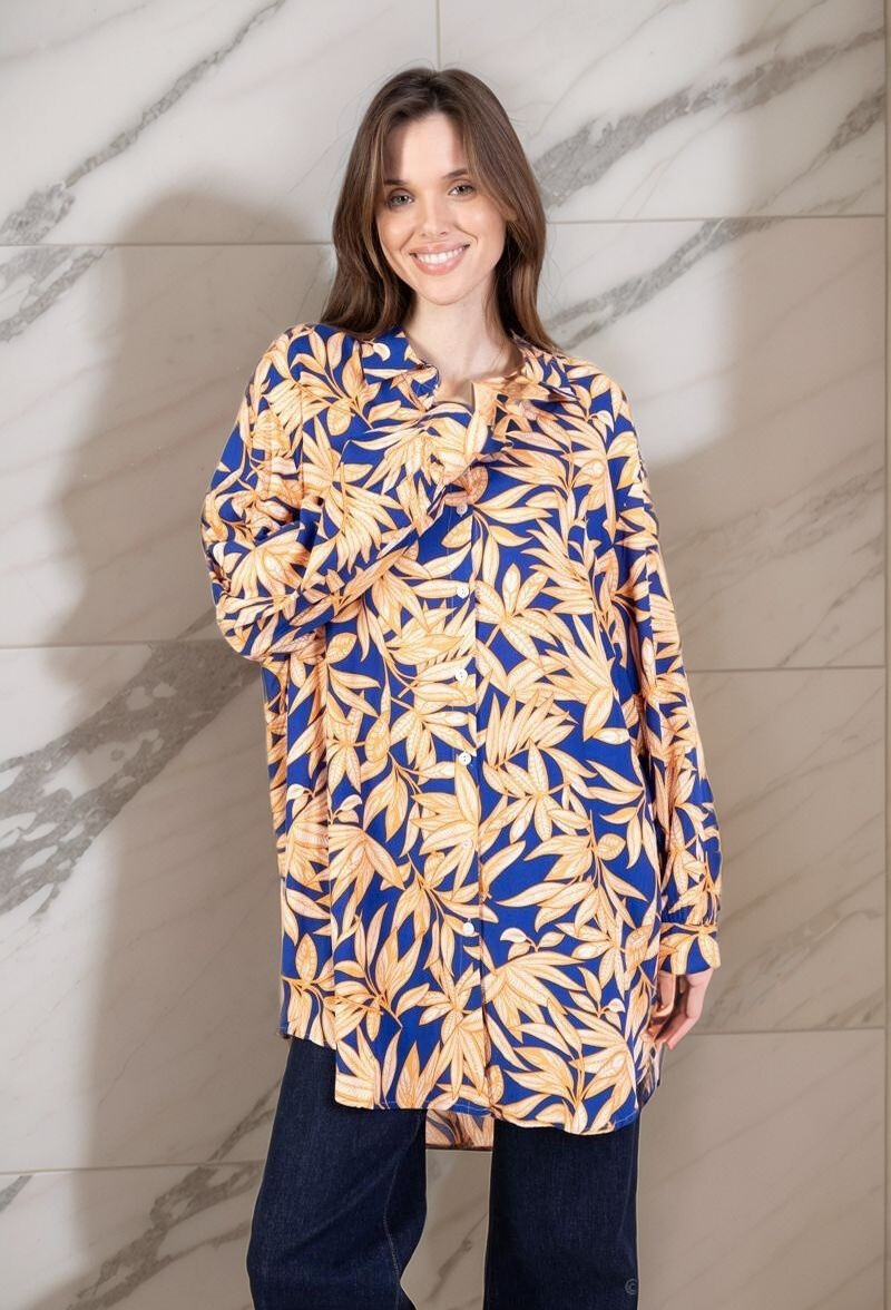 Grossista Lusa Mode - Camicia lunga Selma stampata floreale tropicale