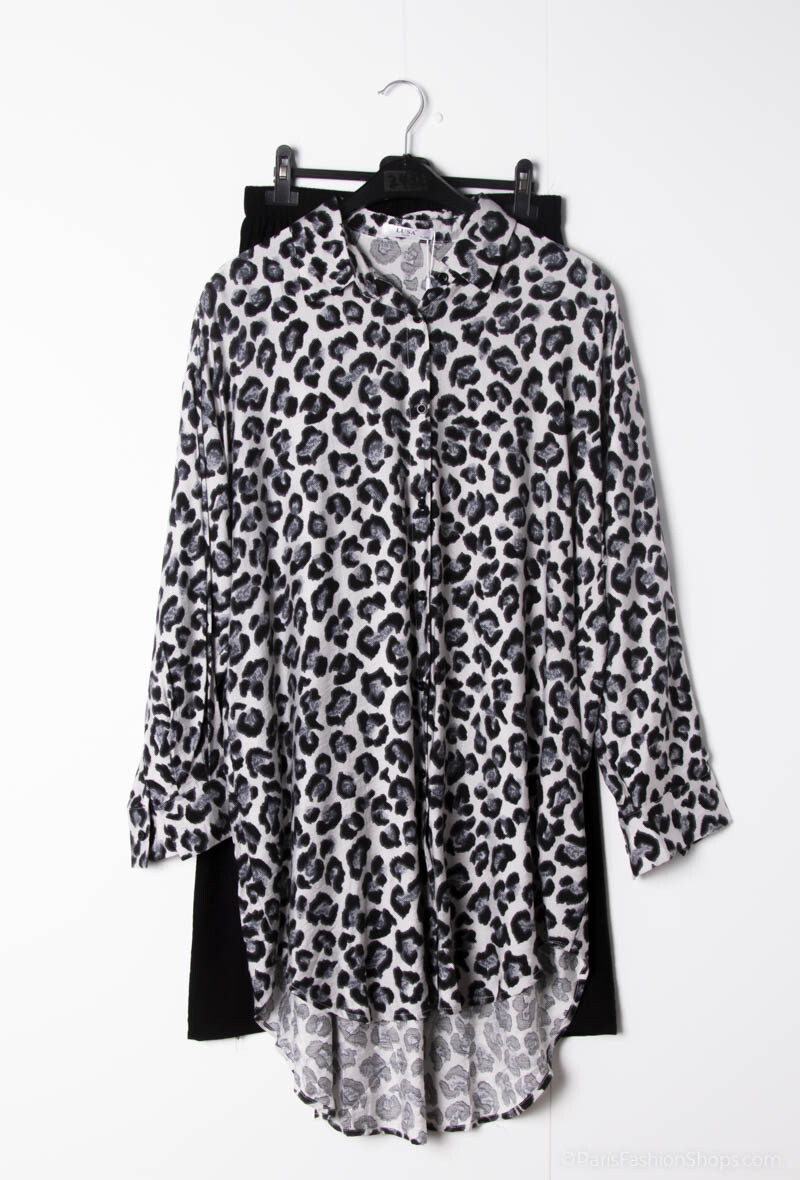 Grossista Lusa Mode - Camicia con stampa leopardata in tessuto simile al lino