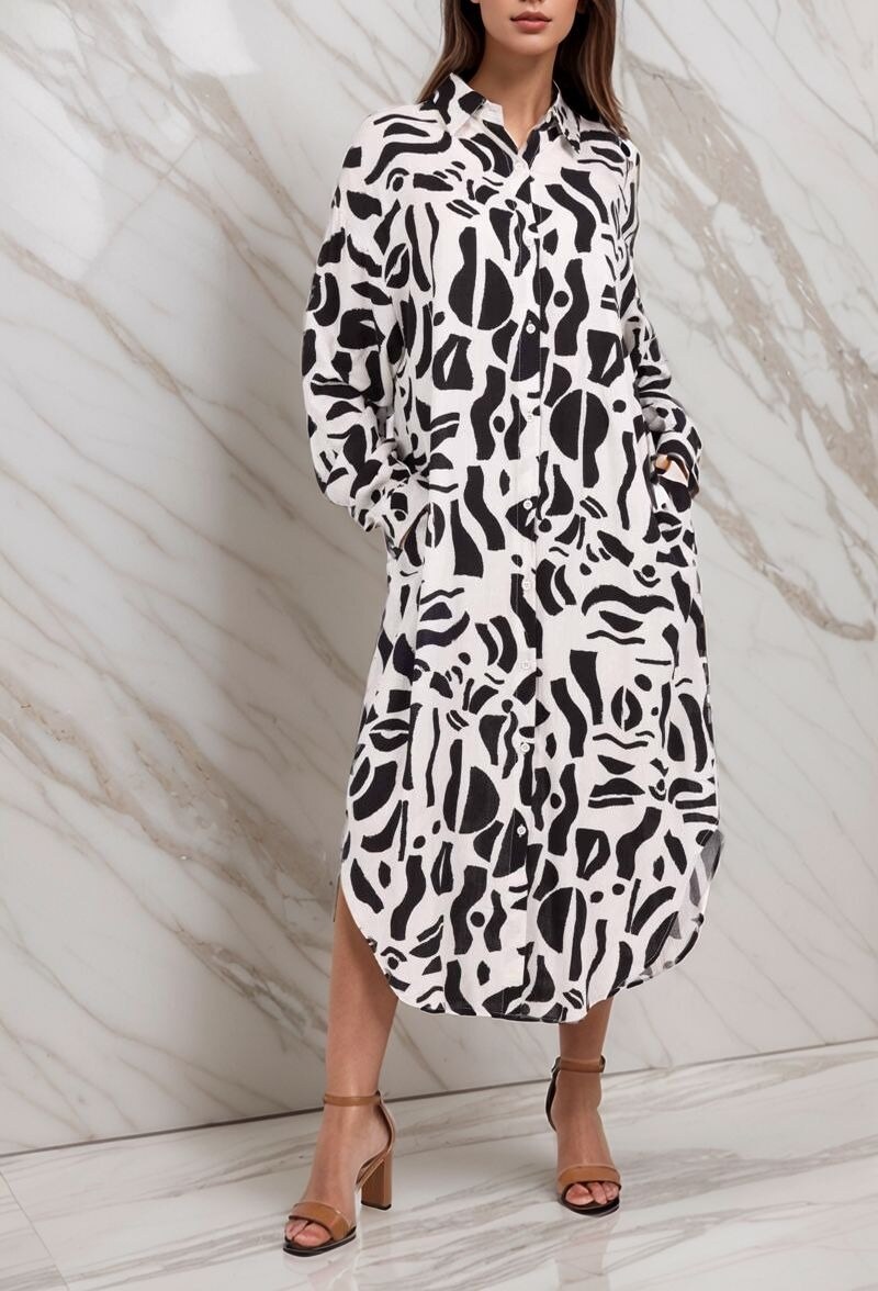 Mayorista Lusa Mode - Camisa larga Samira con estampado abstracto de tejido lyocell