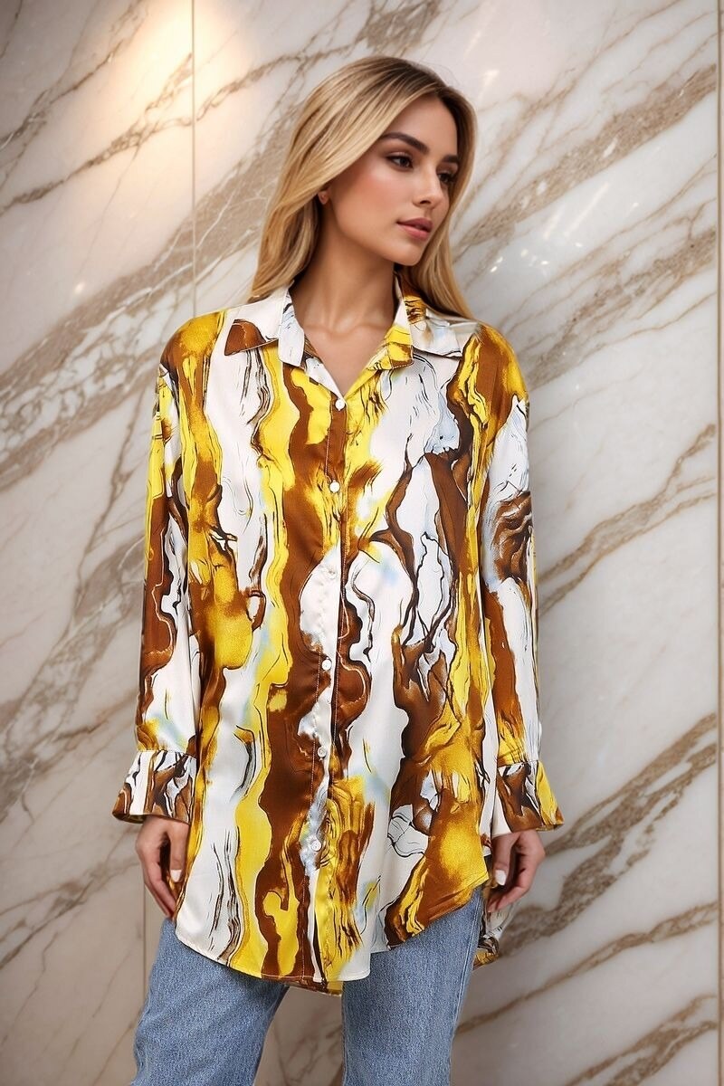 Grossista Lusa Mode - Camicia tunica stampata in tessuto fluido
