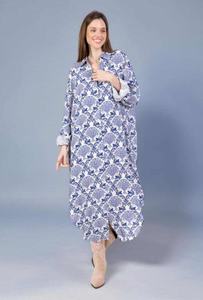 Grossista Lusa Mode - Camicia lunga Samira con stampa floreale in tessuto lyocell