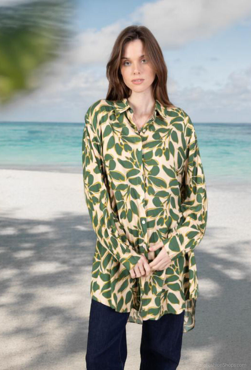 Mayorista Lusa Mode - Camisa larga Selma estampado flores tropicales