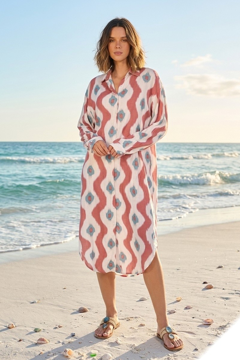 Großhändler Lusa Mode - Samira Langhemd mit Boho-Print aus Lyocell-Stoff