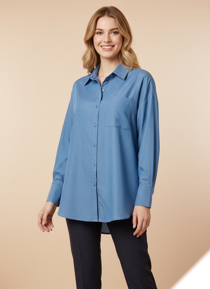 Mayorista Lusa Mode - Camisa color vaquero con bolsillos