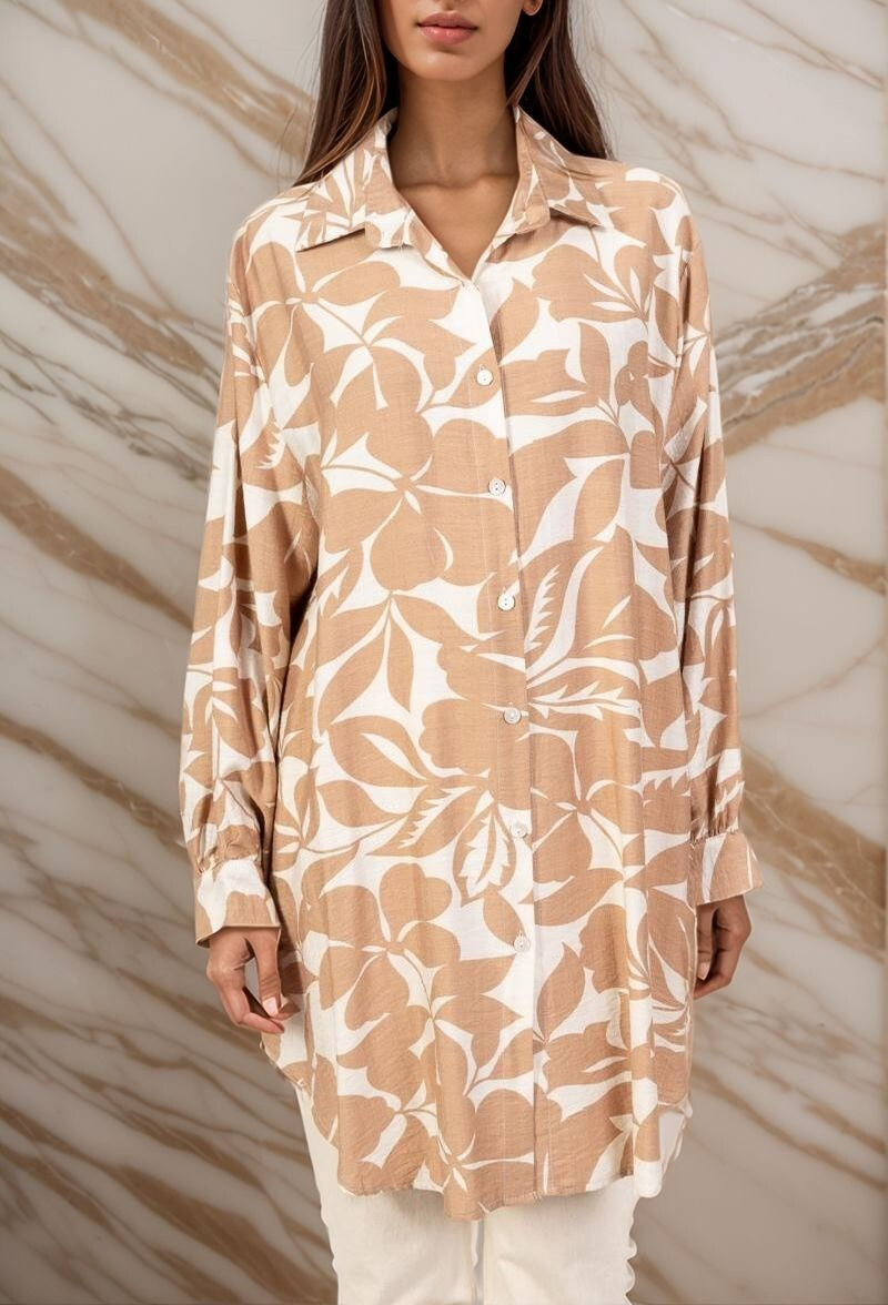 Grossiste Lusa Mode - Chemise imprimée fleurie manches longues tissu similaire au lin