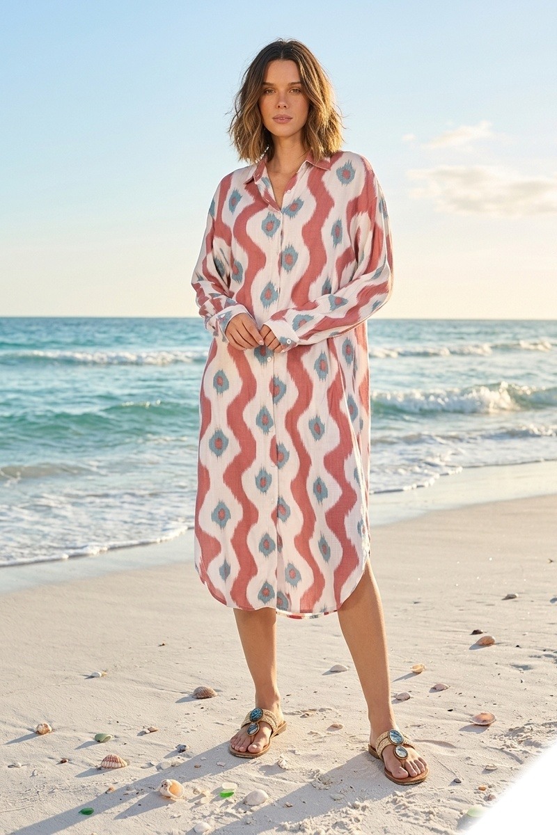 Grossista Lusa Mode - Camicia lunga boho stampata in tessuto lyocell