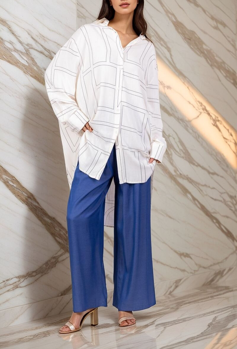 Mayorista Lusa Mode - Tela de la camisa de estampado geométrico como lino