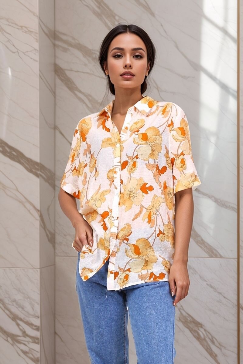 Grossista Lusa Mode - Camicia in lino floreale leggera e casual