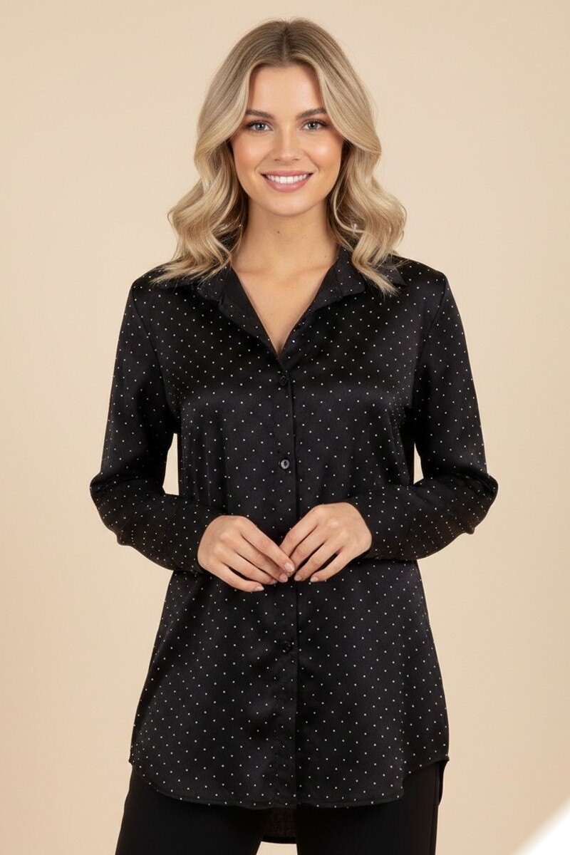 Grossista Lusa Mode - Camicia tinta unita con diamanti strass e maniche lunghe