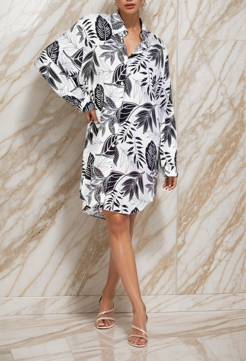 Grossista Lusa Mode - Camicia lunga Selma stampata floreale tropicale