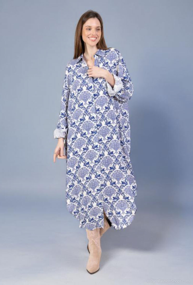 Mayorista Lusa Mode - Camisa larga Samira estampada floral de tejido lyocell