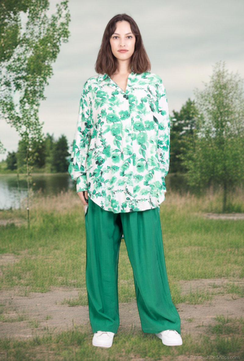 Grossista Lusa Mode - Completo camicia e pantaloni con tessuto simile al lino e stampa floreale