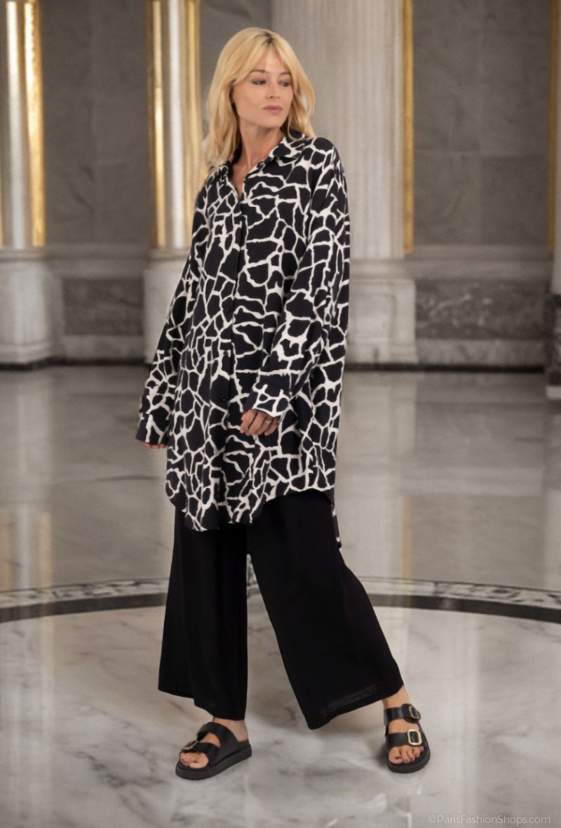 Grossista Lusa Mode - Completo camicia e pantaloni con tessuto simile al lino e stampa roccia