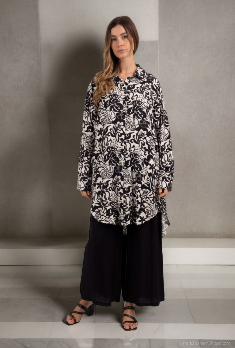 Grossista Lusa Mode - Completo camicia e pantaloni con tessuto simile al lino e stampa a righe