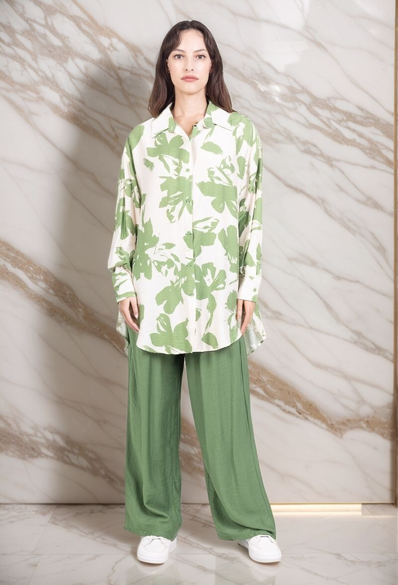 Großhändler Lusa Mode - Set aus Hemd und Hose aus leinenähnlichem Stoff und Blumendruck