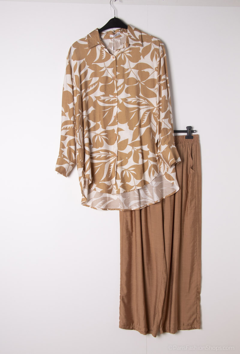 Wholesaler Lusa Mode - Shirt and pants set with linen-like fabric and floral print