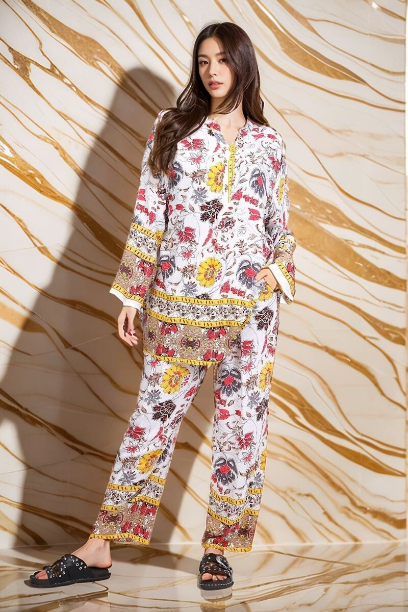 Grossiste Lusa Mode - Ensemble tunique et pantalon élastique imprimé fluide et confortable