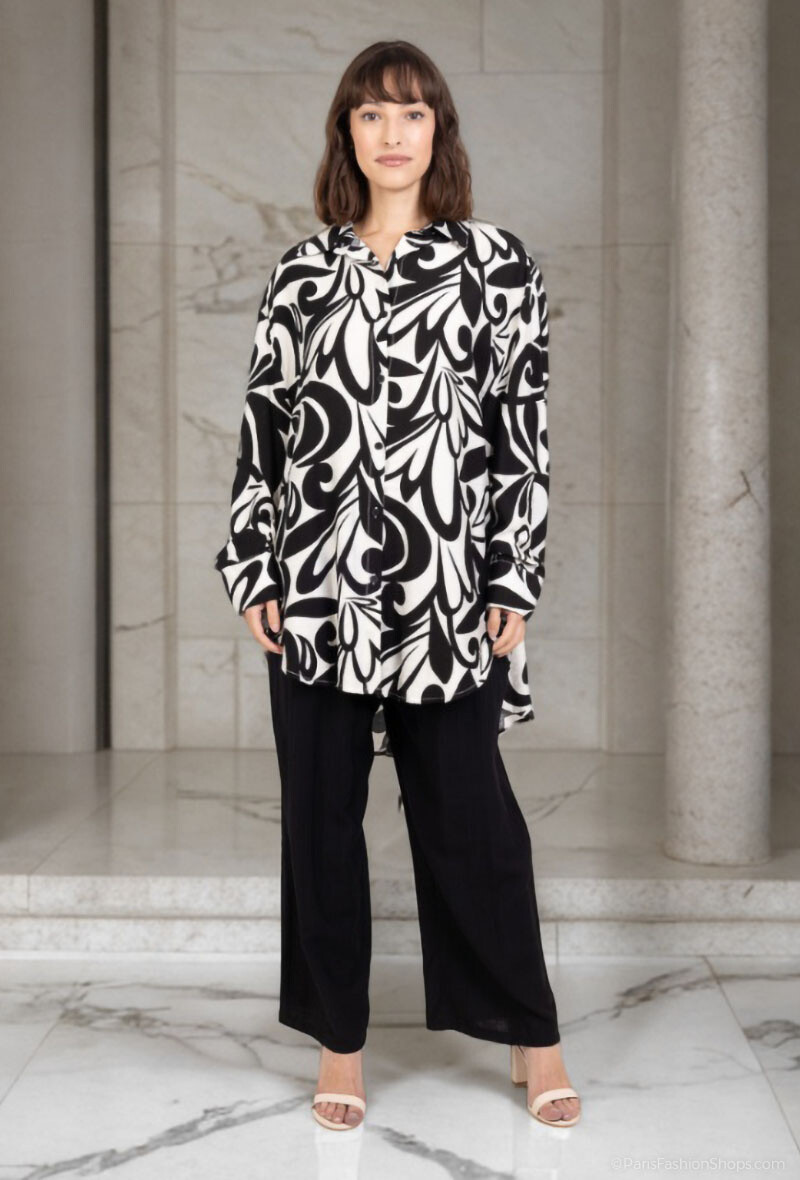 Grossista Lusa Mode - Completo camicia e pantaloni con tessuto simile al lino e stampa tropicale
