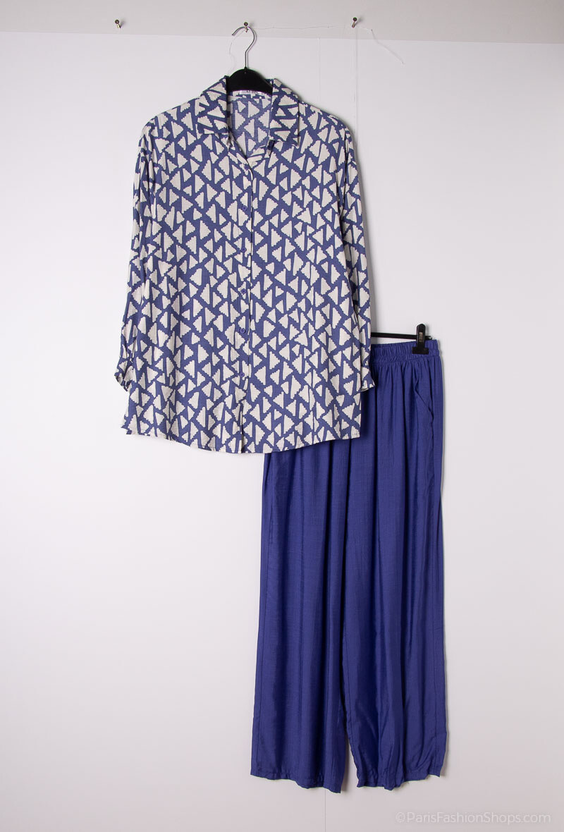 Großhändler Lusa Mode - Set aus Hemd und Hose aus leinenähnlichem Stoff mit geometrischem Aufdruck