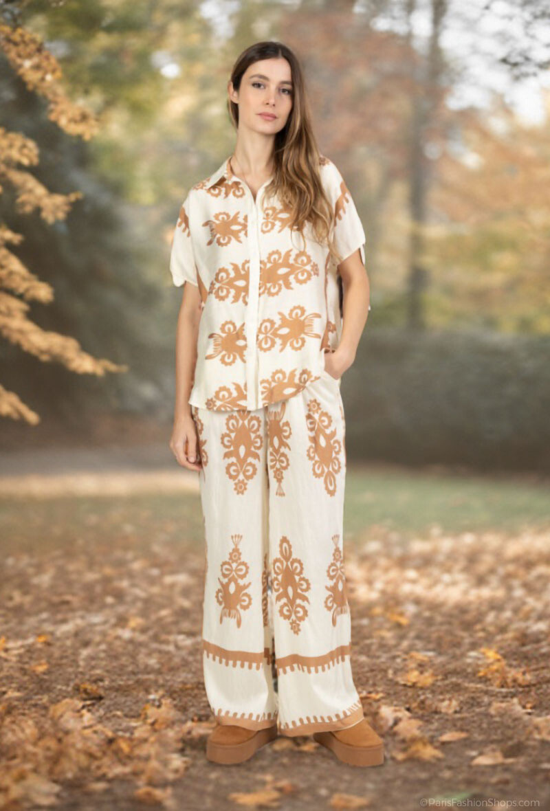 Mayorista Lusa Mode - Conjunto camisa y pantalón bolsillo estampado geométrico