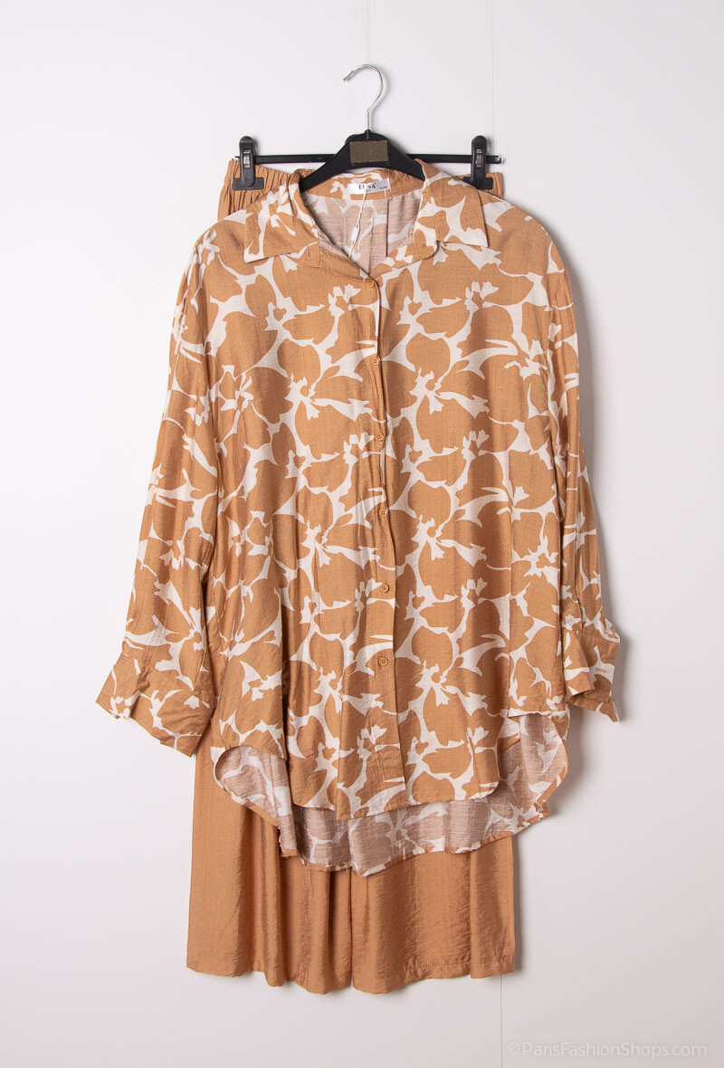 Grossiste Lusa Mode - Ensemble chemise et pantalon avec tissu similaire au lin et imprimé fleuri