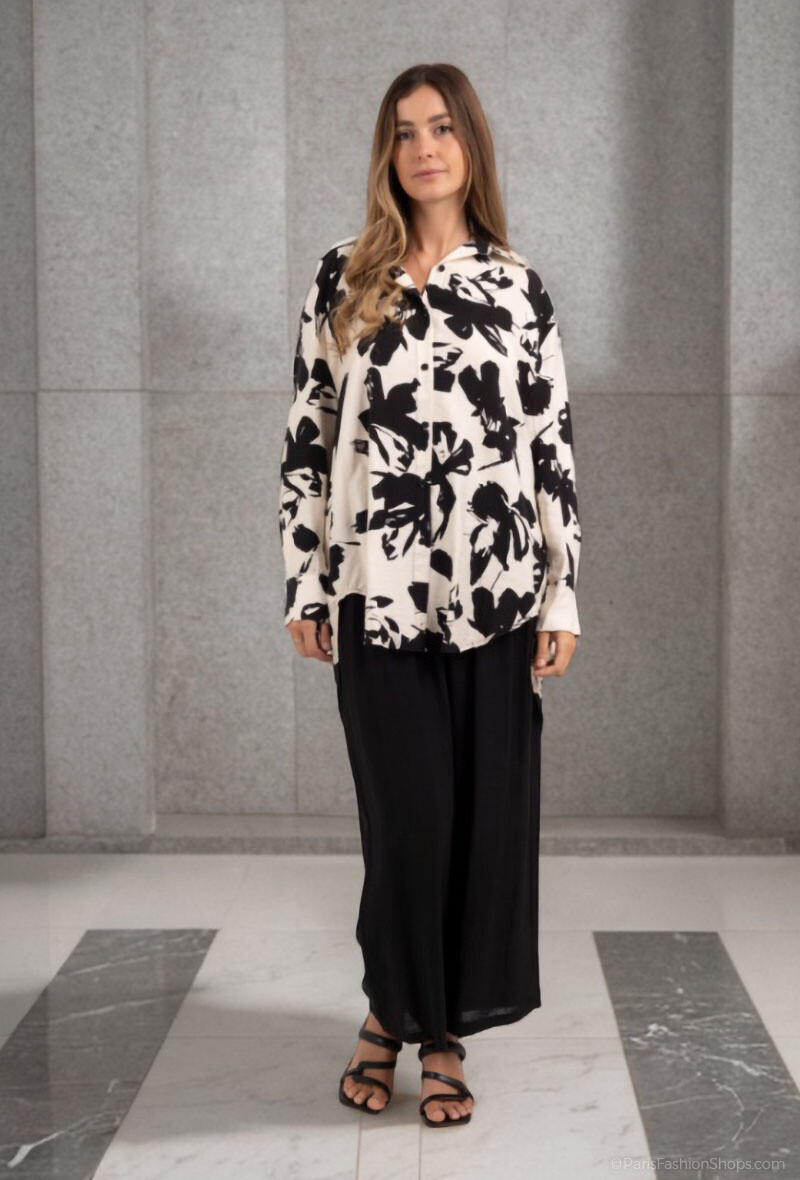Grossiste Lusa Mode - Ensemble chemise et pantalon avec tissu similaire au lin et imprimé fleuri