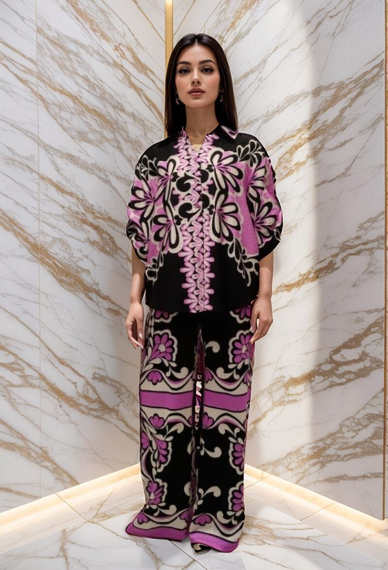 Grossiste Lusa Mode - Ensemble chemise et pantalon à poches avec imprimé géométrique