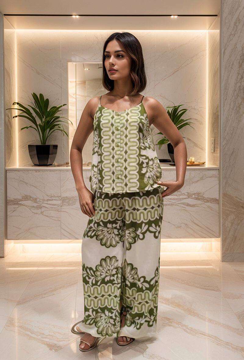 Grossiste Lusa Mode - Ensemble chemise et pantalon à poches avec imprimé géométrique