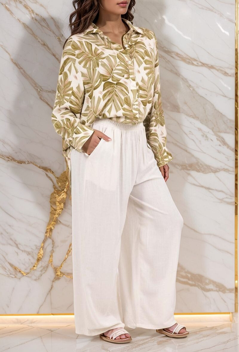 Grossiste Lusa Mode - Ensemble chemise et pantalon Nadia et imprimé fleuri
