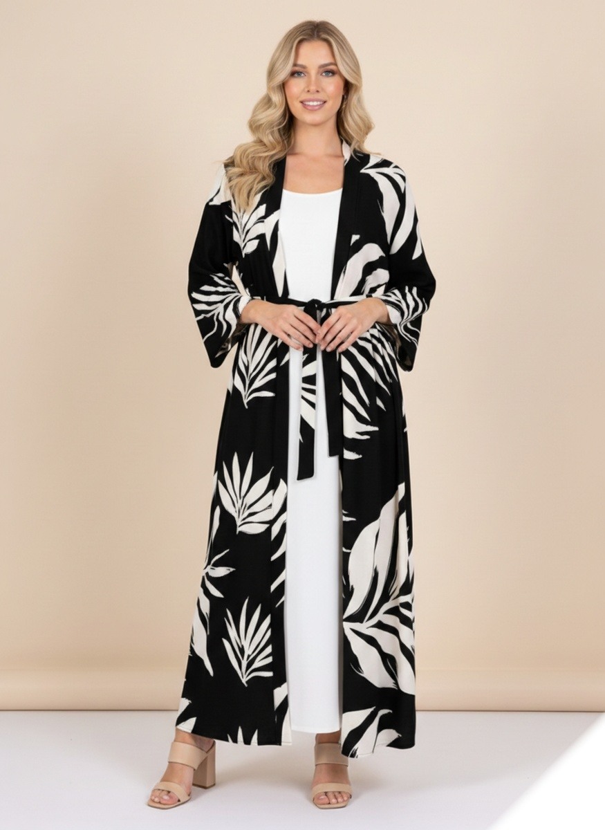 Grossiste Lusa Mode - Ensemble gilet et robe imprimé feuillage