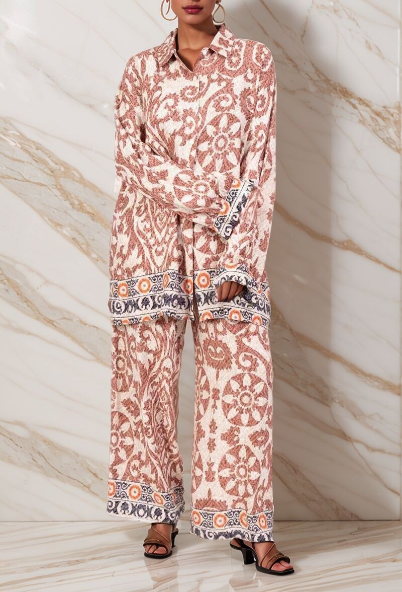Grossiste Lusa Mode - Ensemble chemise et pantalon Celia imprimé géométrique