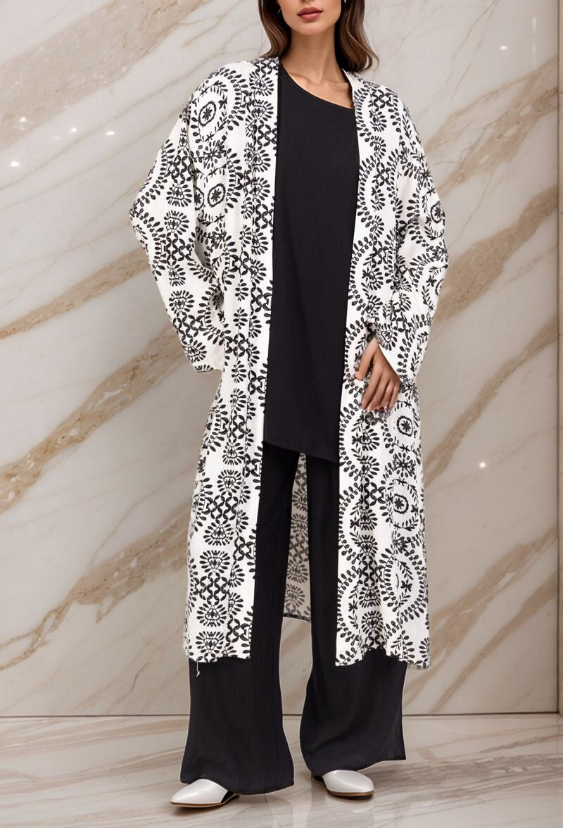 Grossiste Lusa Mode - Ensemble 3 pièces avec gilet fleuri tissu comme lin