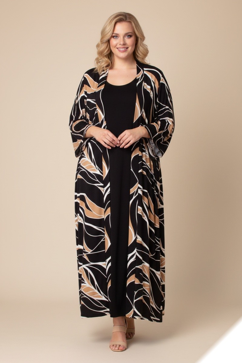 Grossiste Lusa Mode - Ensemble gilet et robe imprimé feuillage