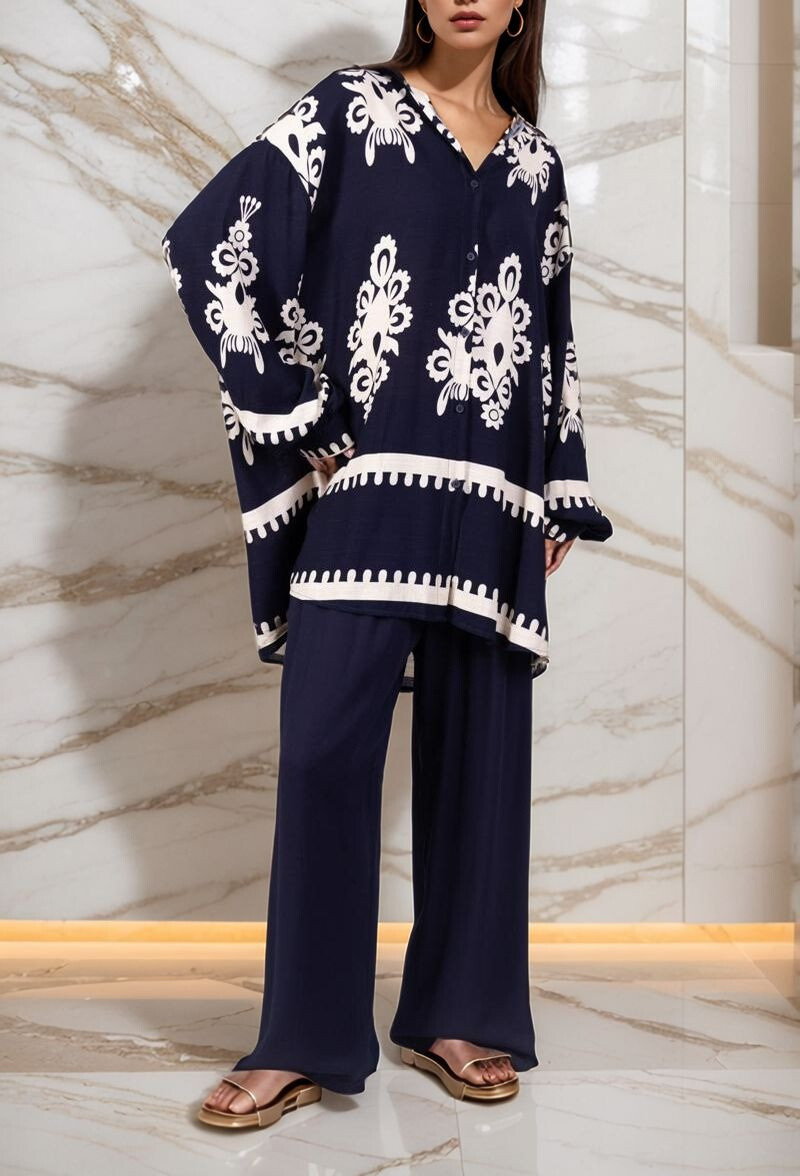 Großhändler Lusa Mode - Chiara Hemd- und Hosenanzug mit geometrischem Muster