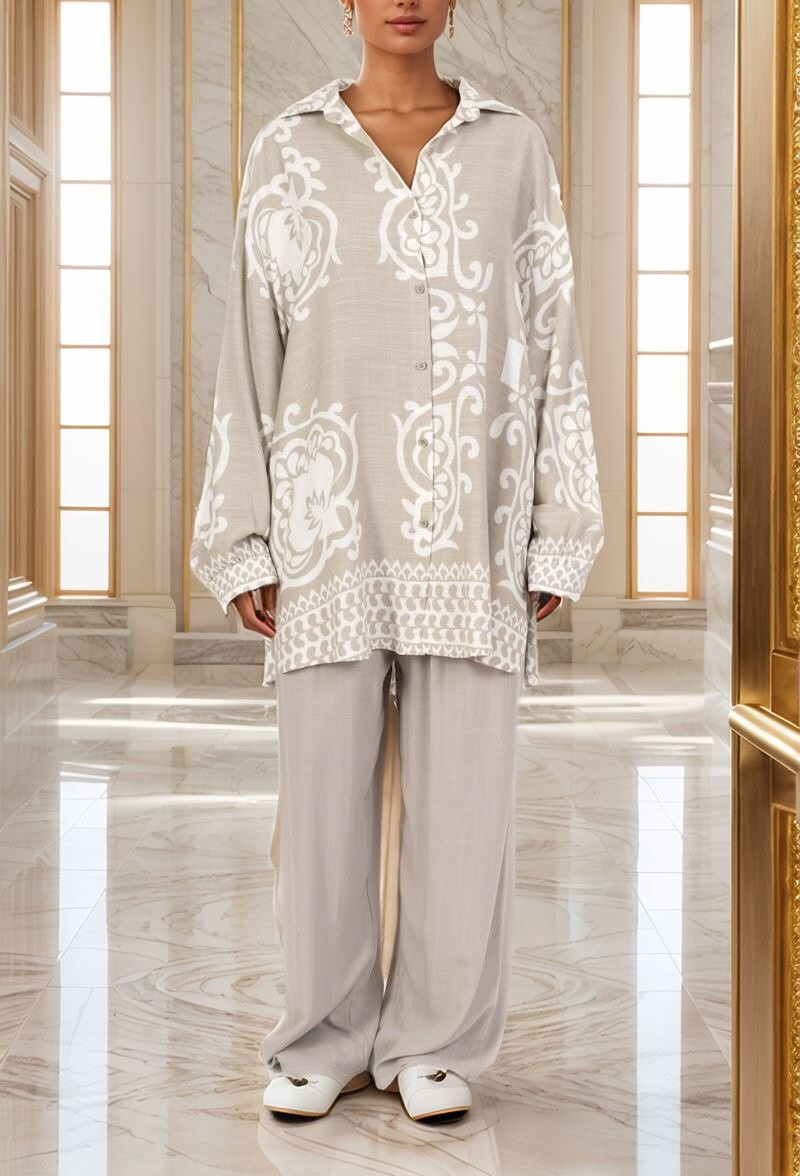 Grossiste Lusa Mode - Ensemble chemise et pantalon Chiara imprimé géométrique